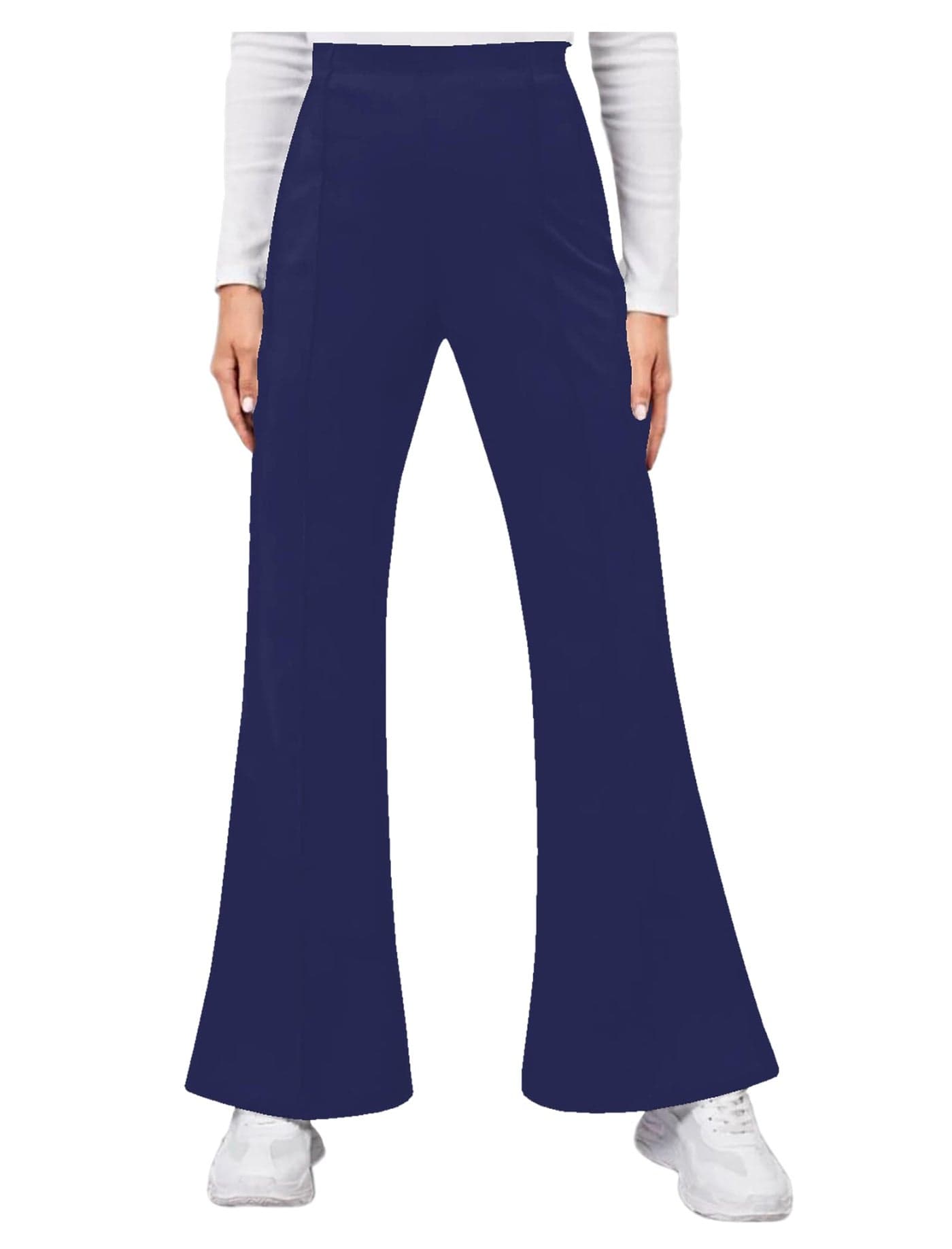 Dream Beauty Fashion Women'S Bell Bottom High Waist Mid Rise Trouser, Elastic Flared Bootcut Pants, Stretchy Parallel Leg For Casual Office Work Wear (Dhoni 4- Navy Blue-M)