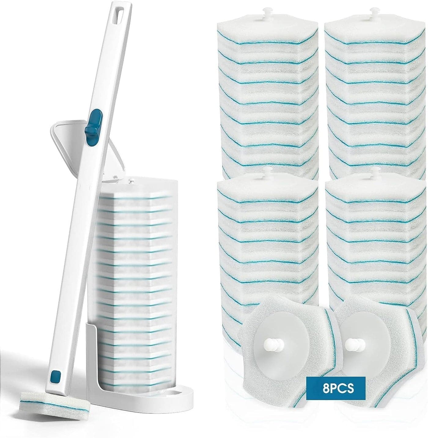 oenza Disposable Toilet BrushToilet Cleaning SuppliesToilet Brush With Holder And RefillsPack Of 8 Refills For Deep Cleaning And Hygienic Bathroom MaintenanceToilet Brush8 Sponges1 SetWhite