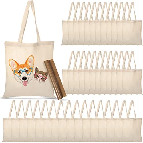 40 Pcs Canvas Tote Bags Bulk Sublimation Blank Natural Cotton Tote Reusable Grocery Cloth Large Shopping Bags and PTFE Sheet for Iron on Heat Transfer DIY Craft Gift, White