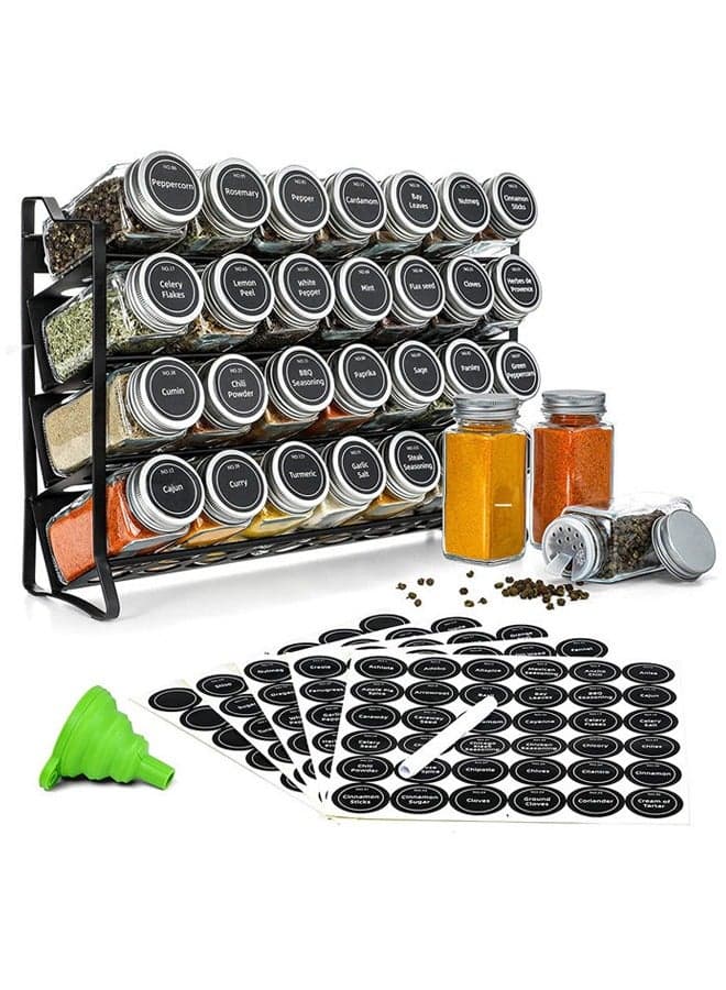 Four-Layer Hollow Wall Mounted Spice Rack with Perforated Design - 28 Bottle Storage for Kitchen Cabinets (Including Label Stickers and Funnel screws)