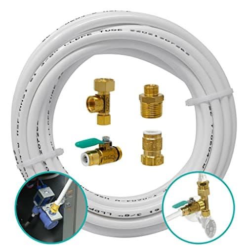 Metpure Ice Maker Fridge Installation Kit – 25' Feet x 3/8" OD Tubing for Appliance Water Line with Brass Stop Tee Connection and Valve for Quick Installation, 3/8" OD Fittings
