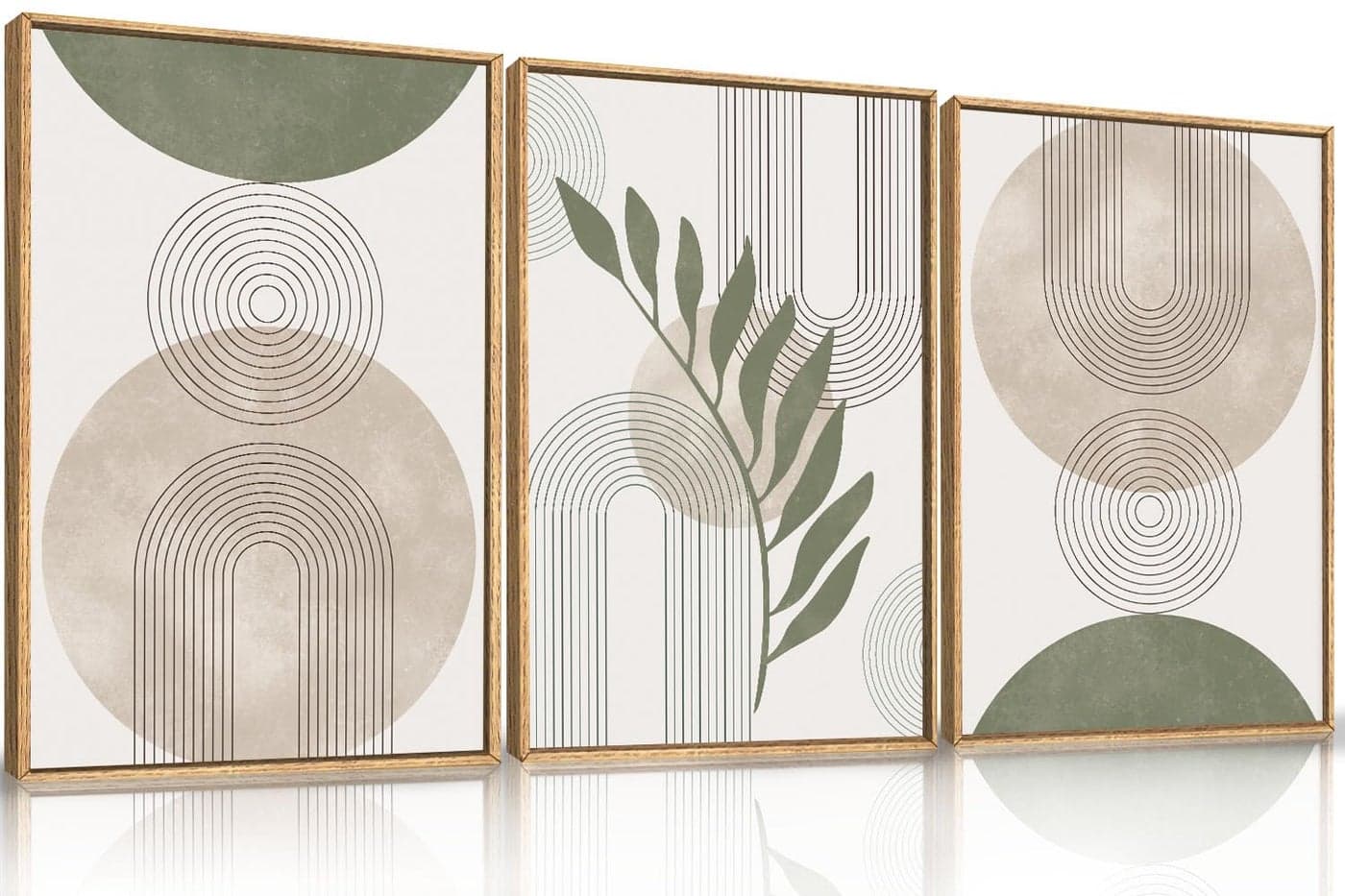 HPINUB Sage Green Framed Canvas Prints Wall Art Set Abstract Botanical Boho Wall Decor Minimalist Geometric Line Leaf Canvas Artwork for Living Room Bedroom Dining Room Office Bathroom
