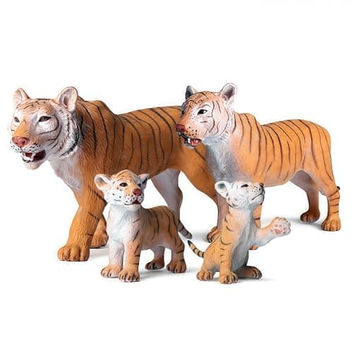 GeminiGenius Tigers Family Figurines Set Animal Playset Educational Wildlife Models Cake Toppers Birthday Gift for Kids