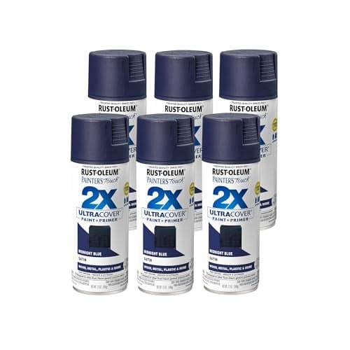 Rust-Oleum 334091-6PK Painter's Touch 2X Ultra Cover Spray Paint, 12 oz, Satin Midnight Blue, 6 Pack