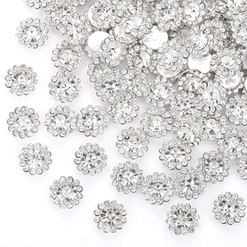 100 Pcs 12MM Sew on Rhinestones White Crystal Glass Metal Base Flower ShapeFlatback Rhinestones for CraftingSewing Accessories for Clothes and Shoes