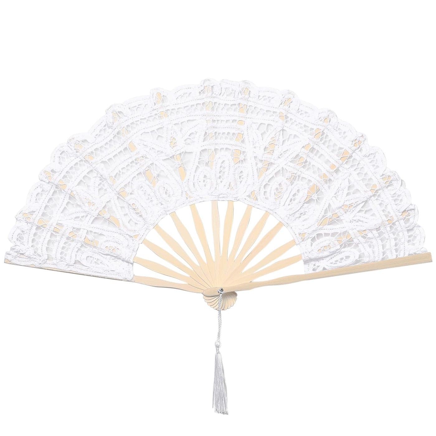 BABEYOND Cotton Lace Folding Handheld Fan Embroidered Bridal Hand Fan with Bamboo Staves for Wedding Decoration Dancing Party White