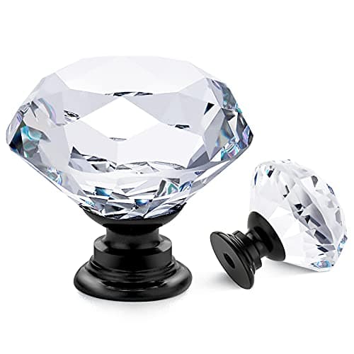Ravinte 25 Pack Crystal Knobs for Dresser Drawers - 30 mm Glass Cabinet Knobs With Black Base, Diamond Shaped