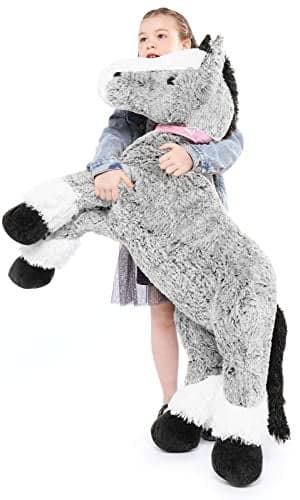 MaoGoLan Giant Horse Stuffed Animal Plush Toy Large Horse Pony Stuff Plush Body Pillow Gift for Kid Girl Boy Birthday Gift Easter Baby Shower Party Decor Gray 47