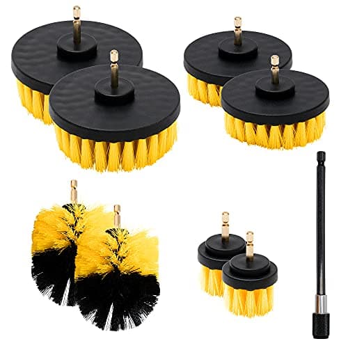 NEIKO 00321A Drill Brush Set, 9-Piece All-Purpose Scrubbing Attachments for Cleaning & Car Detailing, Extended-Reach Power Scrubber