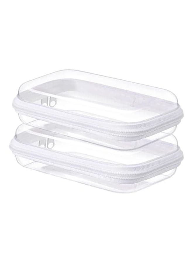NovaHF 2PC Small Clear Hard Shell Plastic Zipper Case Double Zippers Hard Clear Zipper Used for Storing Snacks Makeup Tools and Toiletries