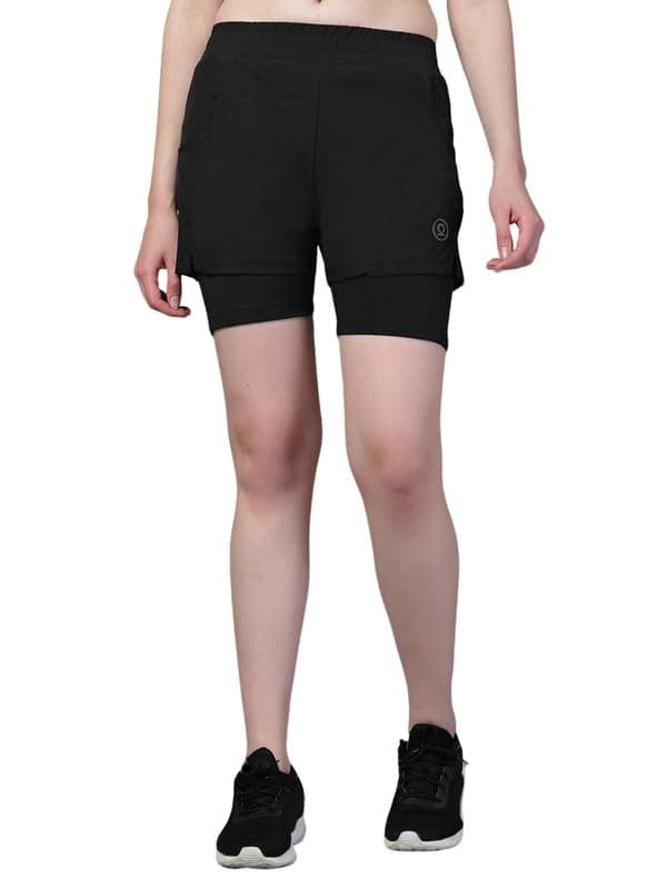 CHKOKKO Gym Shorts for Women Workout Sports Running Quick Dry Fit Double Layer Inner Compression with Pockets Breathable Lightweight Wear Black XXL