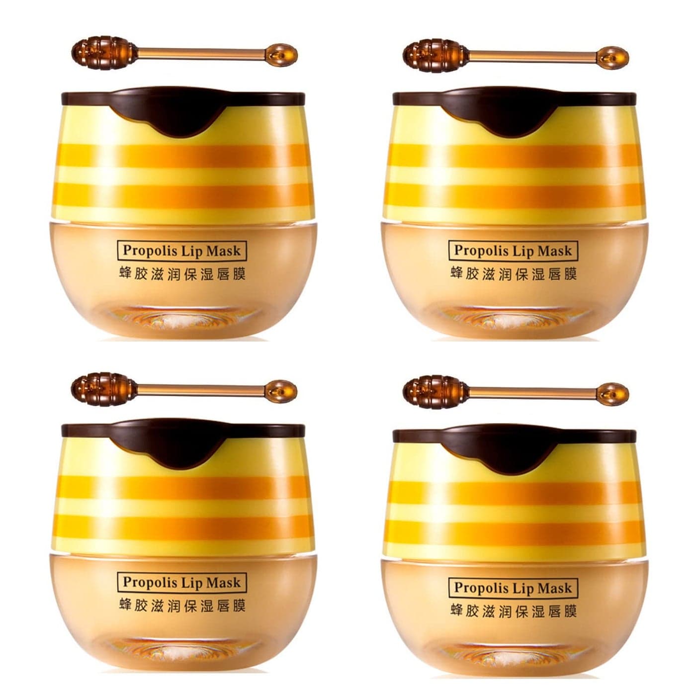 4 PCS Bee Lip Balm Honey PotHoney Lip MaskHoney Propolis Lip Mask Moisturizing Moisture Nourishing Dry Chapped LipsLip Care and Reduces Lip LinesLip Exfoliating Honey
