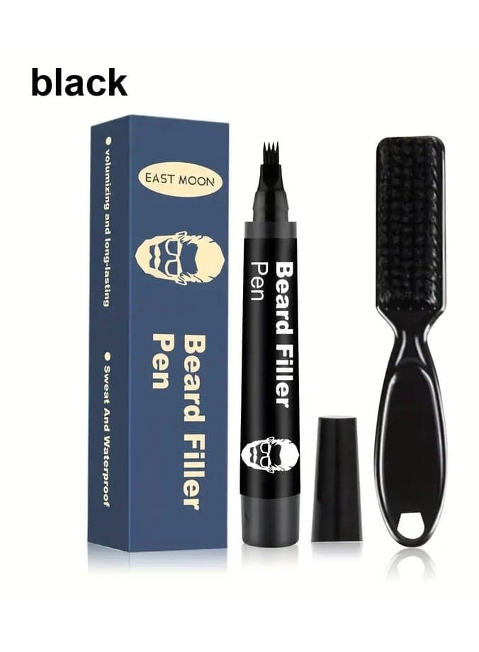 Men Beard Filling Pen Kit, Beard Pencil Filler With Hair Brush Long Lasting Waterproof Beard Pen