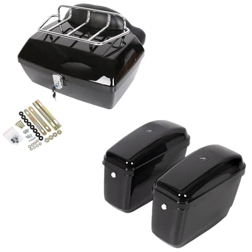 ECOTRIC Universal Motorcycle Trunk Luggage Storage Box & Hard Saddle Bags Saddlebags w/Mounting Kit Compatible with Harley Davidson Honda Yamaha Suzuki Kawasaki Cruiser Shadow Vulcan - 2 Packages