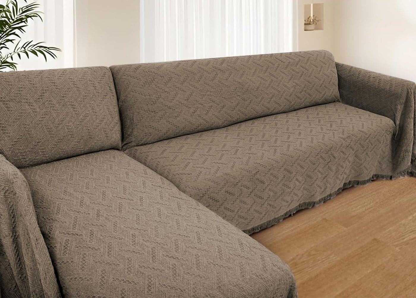 HOMERILLA Sectional Couch Covers for Sectional Sofa L Shaped Sofa Cover Blanket 2 Pieces L Shape Furniture Protector for Pets Dogs Taupe XLarge