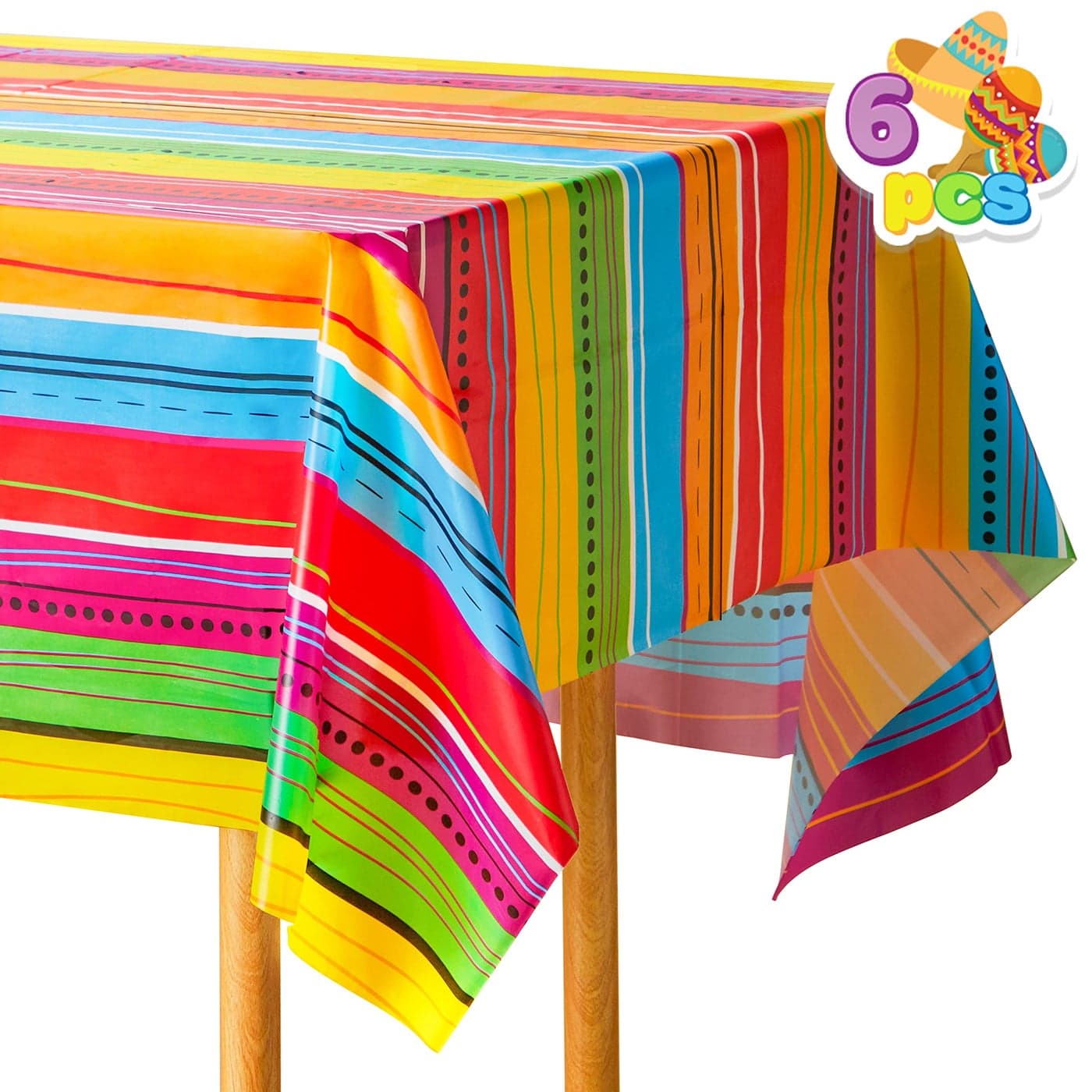 JOYIN 6 pcs Cinco De Mayo Printed Plastic Tablecover wMulti Color Style 54 x 108 INCHES for Fiesta Taco Night Birthday and Mexican Themed Party