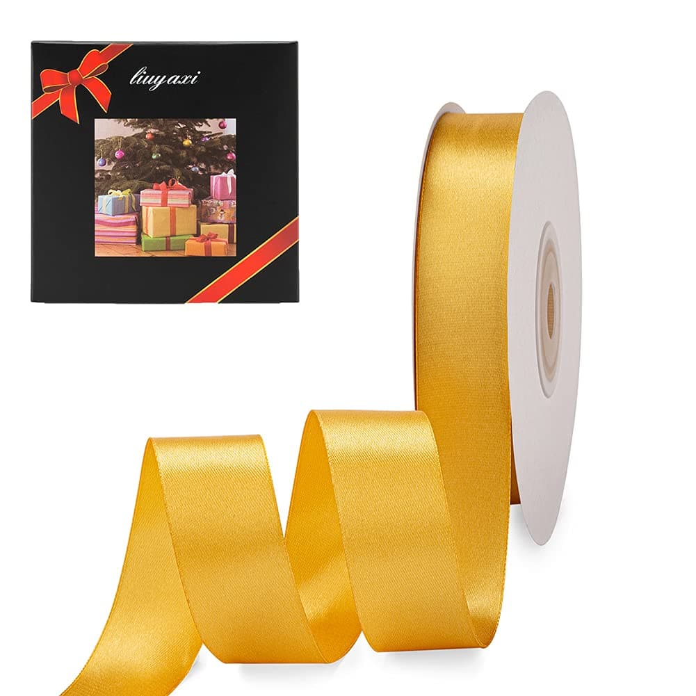 Solid Color Double Faced Yellow Gold Satin Ribbon 78 X 25 Yards Ribbons Perfect for Crafts Wedding Decor Bow Making Sewing Gift Package Wrapping and More