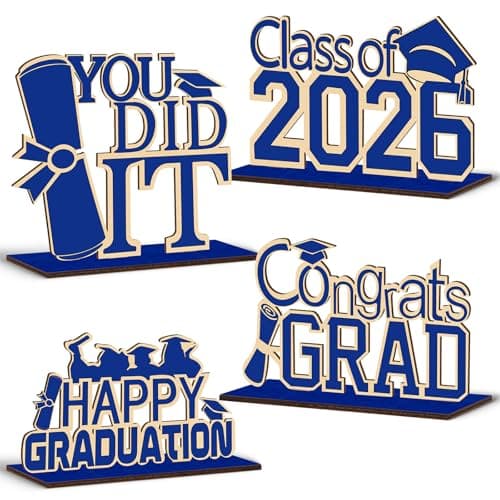 4 Pcs KSKSPE Graduation Decorations Party Supplies Table CenterpiecesGraduation Theme Design and Sturdy Wooden for Graduation Party Favors DecorationsBlue