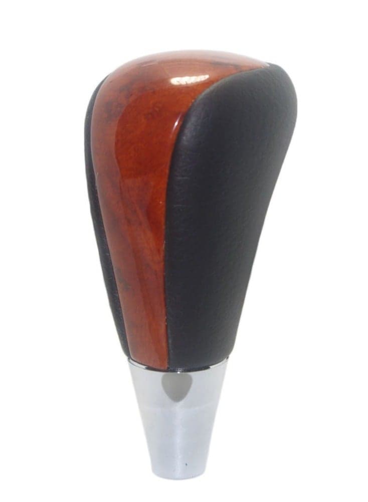 Leather Wood Gear Shift Knob, Brown Chrome, Fits Toyota Lexus Camry Crown (Black, Chrome)