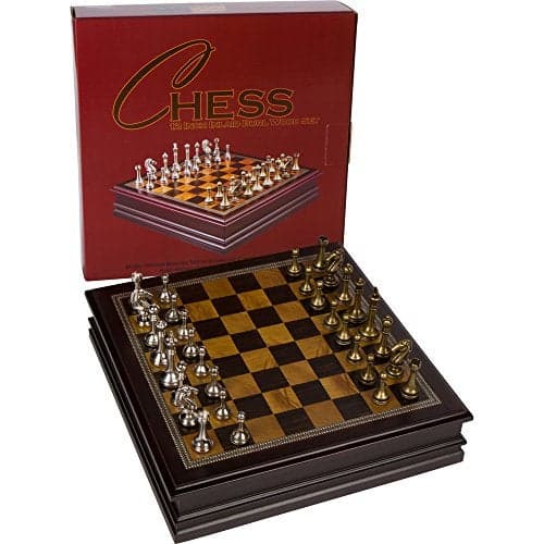 Grace Chess Inlaid Wood Board Game Set with Metal Pieces Medium 12 x 12 Inch