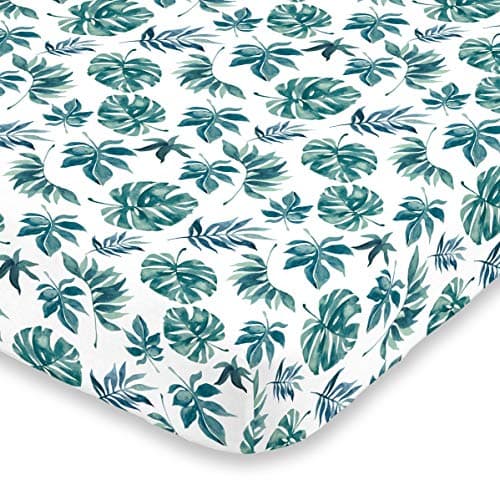 NoJo Super Soft Green White Palm Leaf Nursery Mini Crib Fitted Sheet Green White