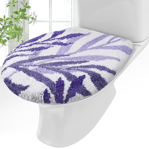 Mindsoft Purple Leaves Toilet Seat Covers Bathroom Toilet Lid Cover Soft Microfiber 175 x 15 Plush Tufted Machine Washable Adjustable Rubber Backing Fits Most Round Elongated Oblong Lids
