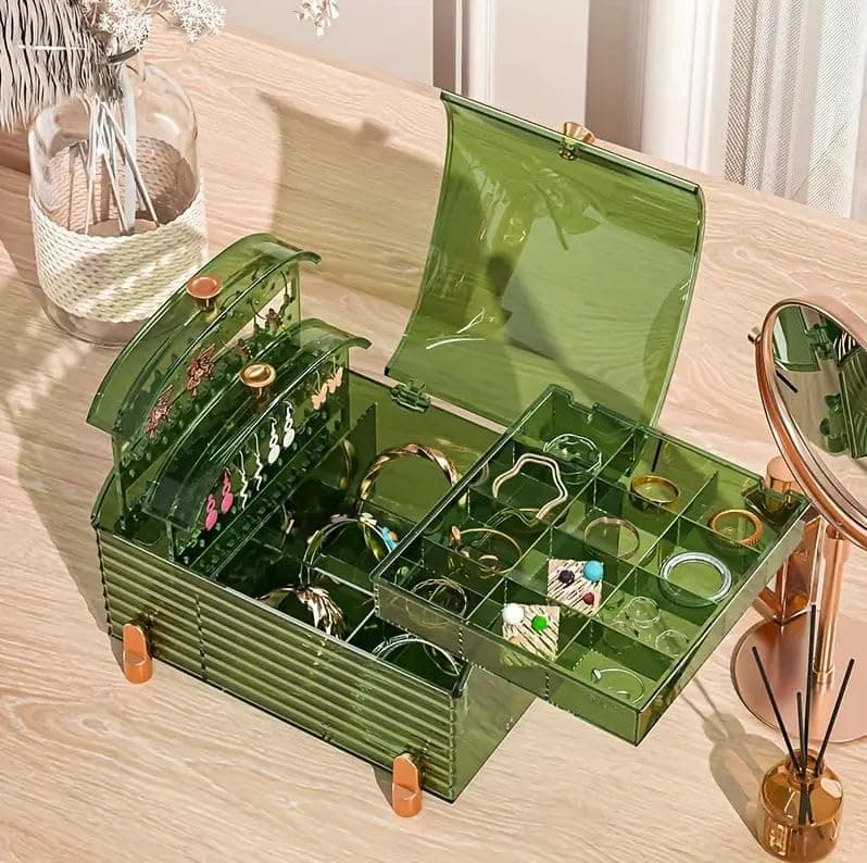 Abhsant Light Luxury Cosmetic Storage Box Desktop Jewelry Cosmetic Finishing Box Large Capacity Dustproof Skin Care Products Organizer Multilayer Dresser Makeup Organizer