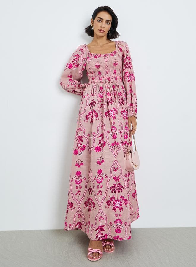 Women Crinkle Rayon Smock Maxi Dress