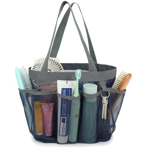 Fammart Mesh Shower Caddy Portable for College Dorm Room Essentials, 8-Pocket Large Shower Basket Tote Bag with 2 Handles for Toiletry, Bathroom, Beach, Camp, Gym
