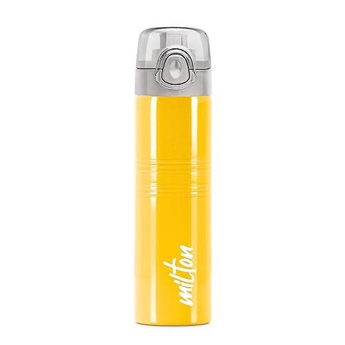 MILTON Vogue 750 Stainless Steel Water Bottle with One Touch Safety Lock, 750 ml Water Bottles, Single Walled, Leak-Proof, Rust-Free Steel Bottle, Easy Grip, Easy to Carry, Travel Bottle, Yellow