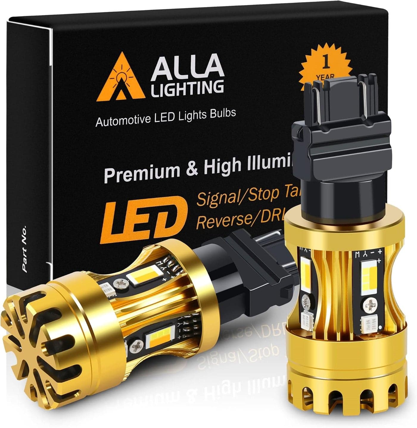 Alla Lighting 3457 4157 3157 Switchback LED Bulbs - Dual-Color Amber Yellow Turn Signal & 6000K White Parking Light
