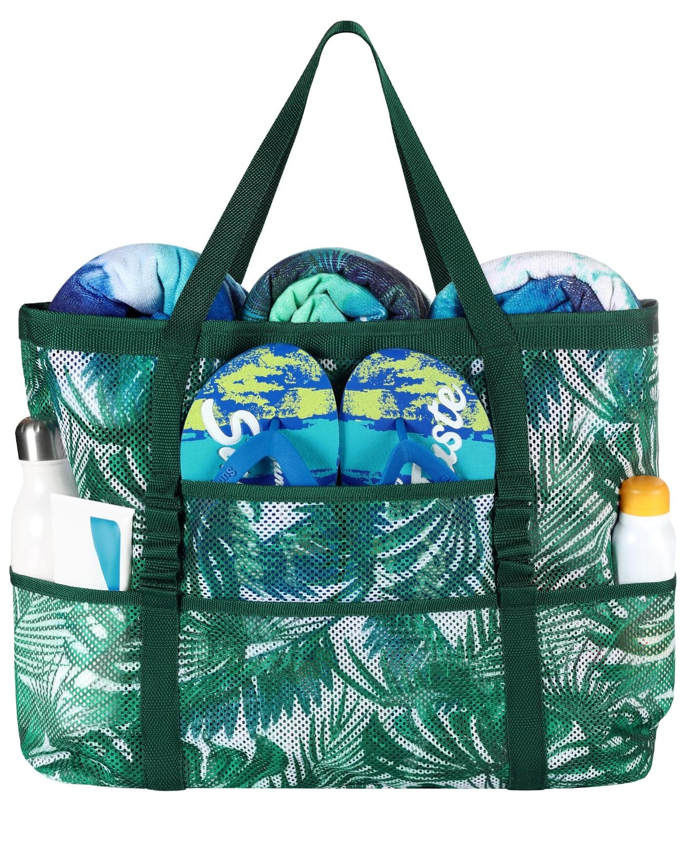 DOFOWORK Beach Bags for Women - Extra Large Mesh Beach Bag with 9 Pockets, Lightweight Beach Bags for Family Vacation