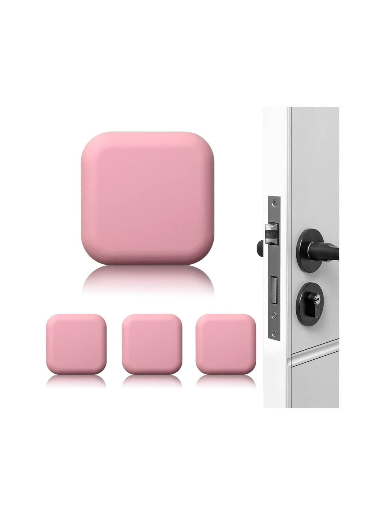 4 Pcs Door Stoppers Wall Protector Buffer Guard Doorknob Door Handle Bumper Self Adhesive Silencer Soft Rubber Crash Pad for Home Office (Pink)