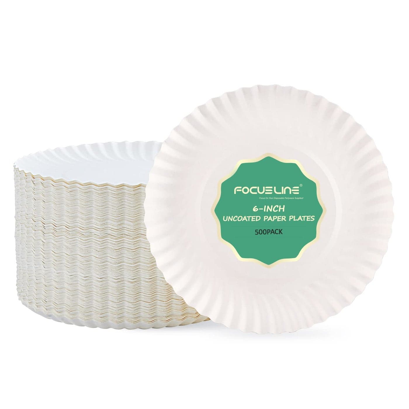 FOCUSLINE 6 Inch White Paper Plates 500 Count Uncoated Paper Plates Everyday Disposable Dessert Plate 6 Plate Bulk Pack of 500 Count