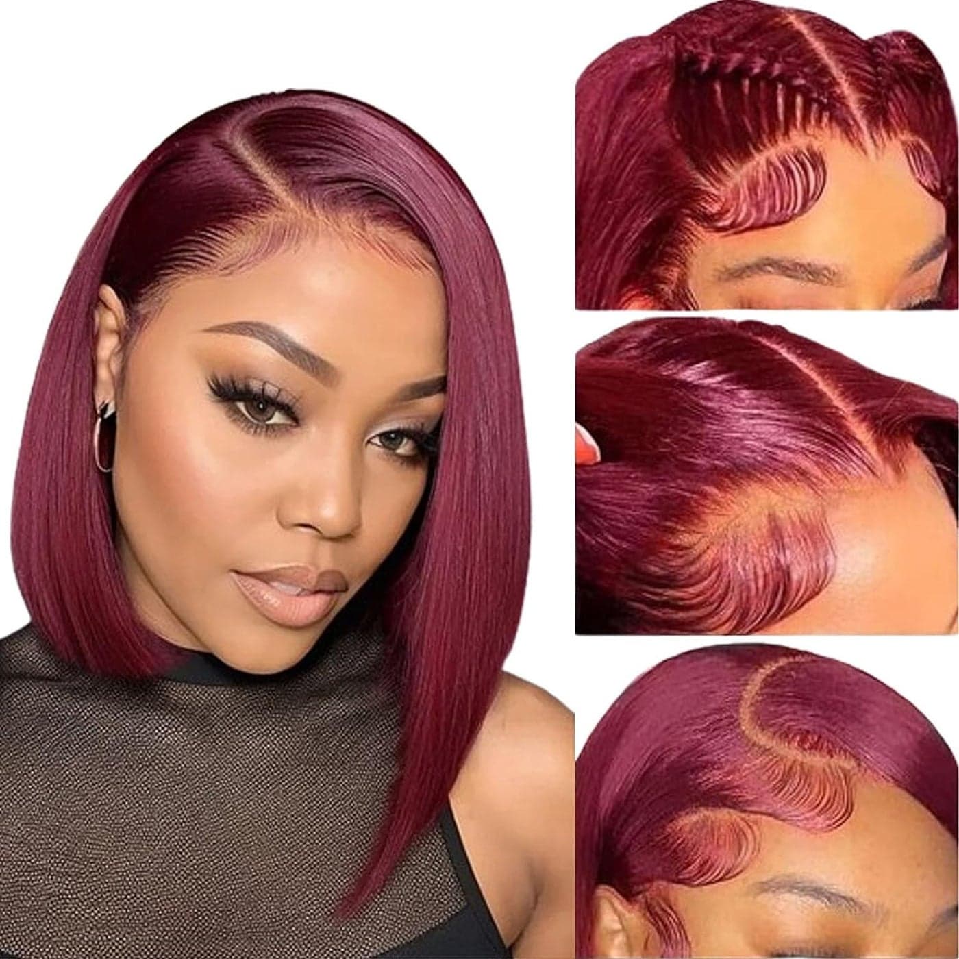 99j Burgundy Bob Wig Human HaIr Wigs 13x4 Lace Front Wigs for Black Women Straight Burgundy Human Hair Pre Plucked 180 Density Transparent Lace Frontal Wig 99j Short Bob 10 inch