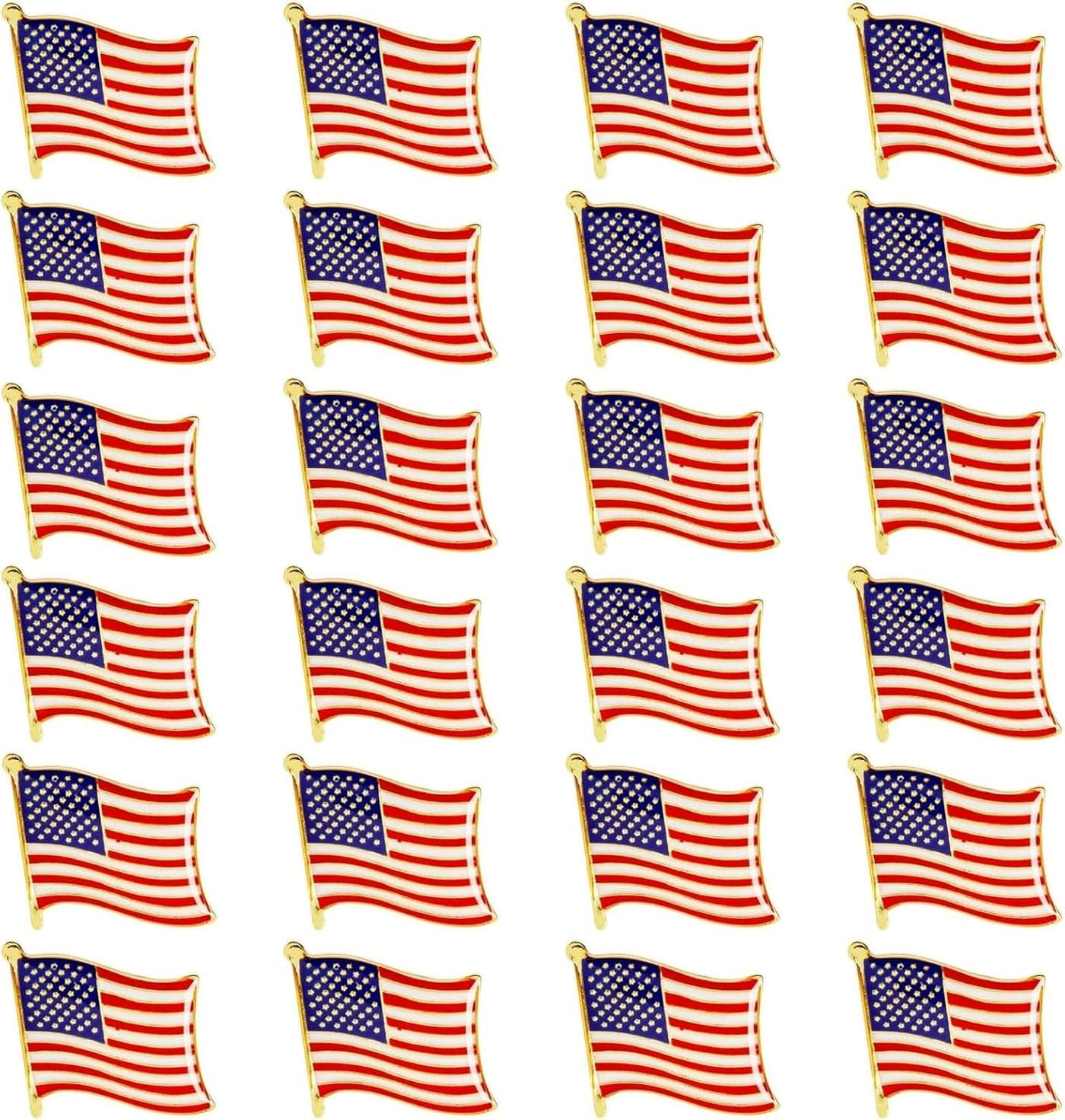 Juvale 24 Pack USA American Flag Lapel Pins Patriotic US Flag Pins for July 4th National Day Celebrations Decorations 07 x 038 x 06 Inches