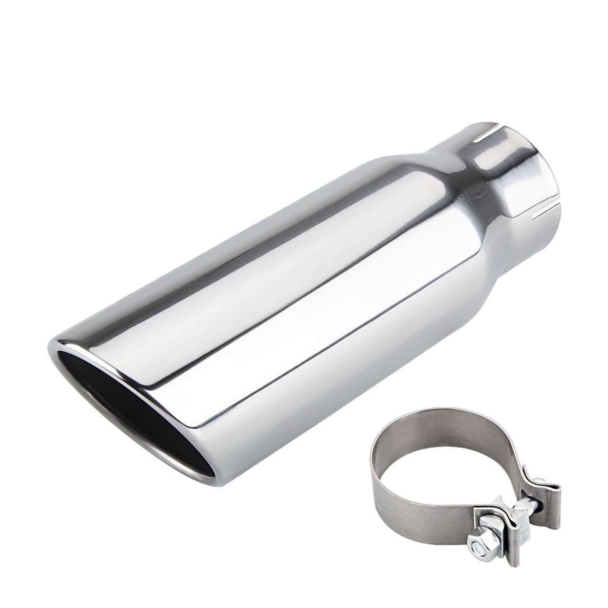 LCGP 3 Inch Inlet Exhaust tip 4 Inch Outlet 12 Long Clamp On Stainless Steel Exhaust Tailpipe Tip for Truck Polished