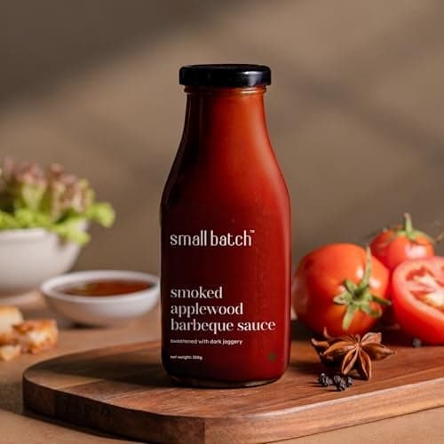 SMALLBATCH Smoked Applewood Barbeque Sauce, Gourmet Condiment, Made with Fresh Ingredients, Smoky, Tangy, Spread, Dip, Saute, Marinate, Baked Beans, Toast, Preservative Free, Pure Veg - 350g