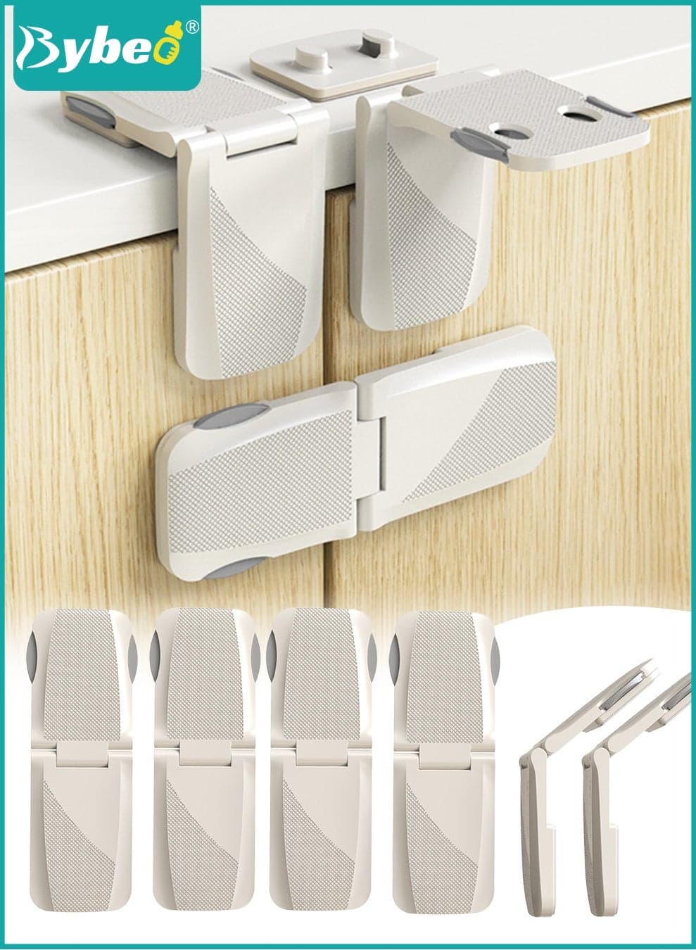 4PCS Baby Safety Locks, Child Safety Locks, Adjustable Kids Security Locker for Freezer, Cabinet, Drawers, Door, PE FOAM Adhesive, 270° Rotatable, No Drilling, Ideal for Toddlers Children and Kids