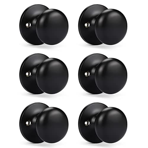 KNOBWELL 6 Pack Matte Black Dummy Door Knobs Round Interior Door Knobs Modern Black Door Knob, Closet Door Knobs, Individual Non-Turning Dummy Door Knob, Single Side Half-Dummy Door Knob Set