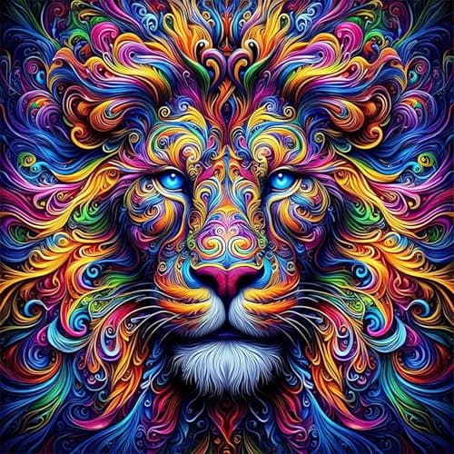 DIY Lion Diamond Art Kits for Adults 5D Diamond Painting Kits for Beginners Animals Diamond Dot Small Dimond Art Paintings Full Drill Gem Painting Crafts for Adults Home Wall Decor 14x14inch