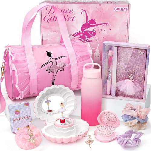 Golray 15 Pcs Dance Recital Gifts for Girls Age 5 6 7 8 12 with Ballet Dance BagMusical Ballerina Jewelry BoxWater BottleJournal Christmas Birthday Gifts Kid Girl Toy for Daughter Granddaughter