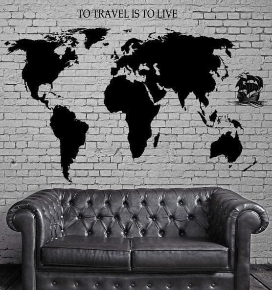 SnappySticker World Map Ship Yacht Vinyl Wall Art Decal Stickers Kitchen Dcor Size 27 X 47cm