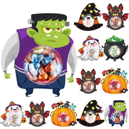 Realspring 48 Pack Halloween Candy Domes Holder DIY Candy Cards with Domes Money Holder Card Shaker for Treat Variety Packaging Funny Crafts Gifts