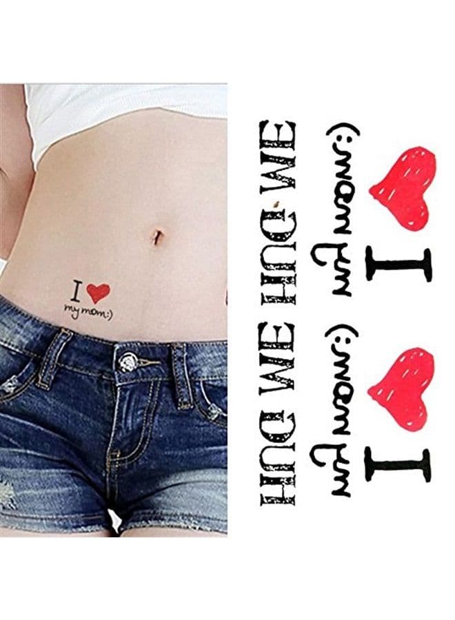 2 Sheets Small Cute Temporary Tattoo Stickers I Love Mom Words Quote Hug Me