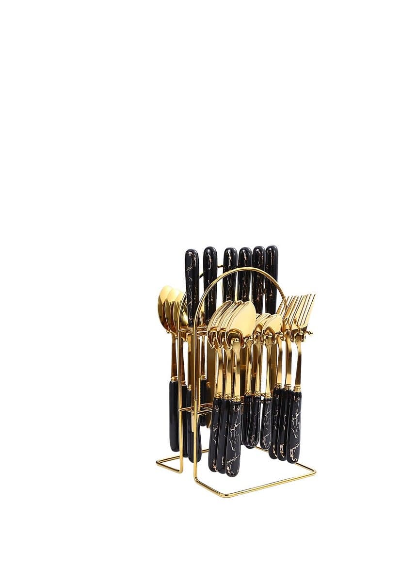 24 Piece Ceramics Stainless Steel Flatware Set with Knife Spoon Fork
