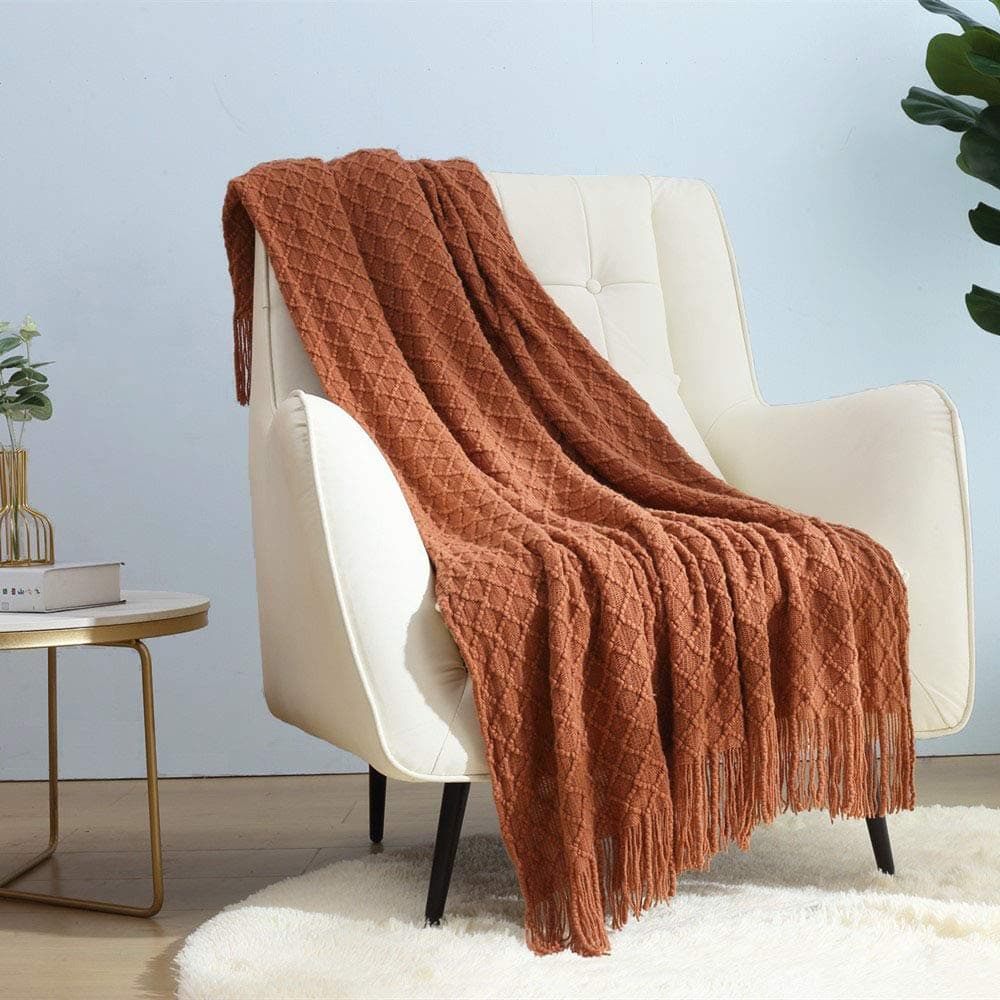 CREVENT Home Farmhouse Decor Rustic Couch Sofa Chair Bed Throw Blanket Soft Warm Light Weight for Travelling in Spring Summer 50X60 CaramelRust Burnt Orange