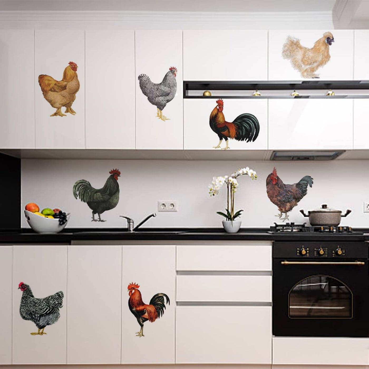 PLIGREAT 8 Pcs Roosters Hens Wall Stickers Removable Vinyl Peel and Stick Wall Decals for Kitchen Pantry Playroom Nursery Farmhouse Wall Decoration Home Indoor DIY Window Fridge Door Wall Art Decor