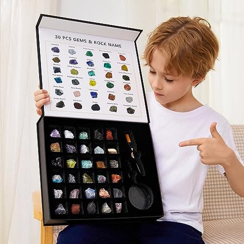 Rock Collection for Kids 30 Pcs Rocks Gemstones Crystals Kit with Learning GuideMineral Education Set Geology Science STEM Toys Earth Science ActivityGifts for Boys Girls