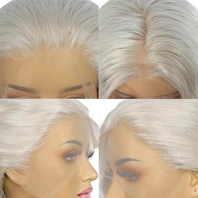 Sapphirewigs Synthetic Lace Front Wig Platinum Grey 13x4 Loose Wavy Wigs for Women Long Hair Christmas Halloween Heat Resistant 26 inch
